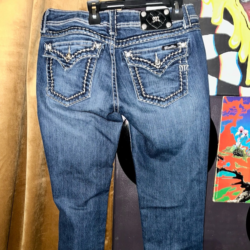 Miss Me Blue Skinny Jeans with Embroidered Pockets